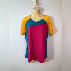 Smartwool Colorful Colorblock yellow blue pink Women's jersery tee size small